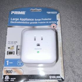 Prime 0615221 900j Large Appliance Surge Protector 1 Outlet 120v White