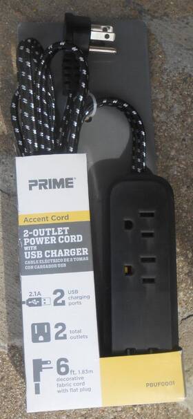 Pbuf0001 Prime 6 Feet Black 2-outlet And 2-usb Fabric Accent Power Strip Cord #pbuf0001