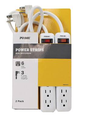 Prime Wire & Cable 785577640636 Pb8100x2 6outlet Power Strip With Right Angle Plug And 143 Sjt 3feet Cord