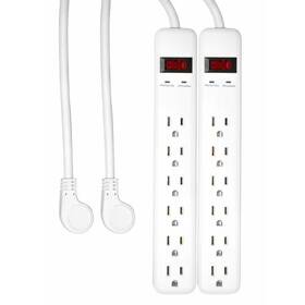 Private Brand Unbranded 744110733150 3 Ft. 6-outlet Power Strip Surge Protector With 45 Degree Flat Angle Plug White