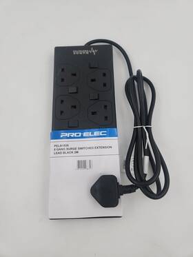 Pelb1939 Pro Elec 8 Gang Black 2m Switched Surge Protected Extension Lead