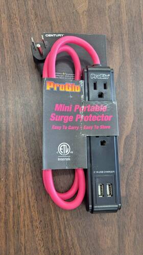 D12611055 Proglo Power Strip Surge Protector 3 Ac Outlets And 2 Usb Charger 3ft Cord Pink