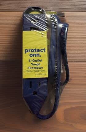 Protect Onn 681131414784 Mini 3 Outlet Blue Surge Protector With 2 Usb Ports - Sealed