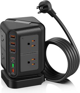 Proxxi 313044577552 Vertical Power Strip Tower With 12 Outlets And 6.5ft Extension Cord Black