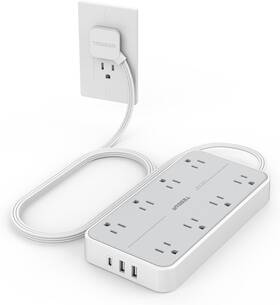 Proxxi 744110733860 Surge Protector Power Strip With 8 Outlets And 3 Usb Ports Wall Mountable