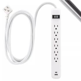 Pursuequality Shop 686968116030 Ge 6-outlet Power Strip 1 Usb-a Usb-c 15w Shared 6ft Braided Cord White