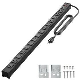 Elbz7 Qba 16 Outlet Metal Power Strip Long With 10ft Extension Cord Wall Mount