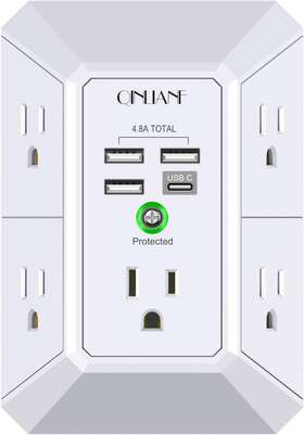 Qinlianf 313032060028 Wall Charger Surge Protector 5 Outlet Extender With 4 Usb Charging Po