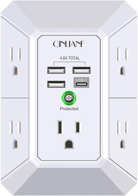 Qinlianf 313091565557 Wall Charger Surge Protector 5 Outlet Extender With 4 Usb Charging Po