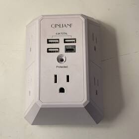 Qinlianf Hr-508 6 Outlet Wall Mount Surge Protector With Usb And Usb-c Ports White