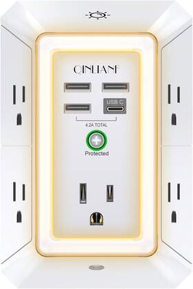 Hr-517a Qinlianf 3-sided Outlet Extender With Night Light - Multi Plug 5 Out
