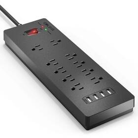 Qolixm 754407043961 Power Strip Surge Protector With 10 Ac Outlets And 4 Usb Ports 5v/4.2a 1875w/15
