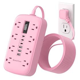 804d Quasarcheuk Pink Extension Cord With Surge Protector - 5 Ft Kawaii Power Strip Cute Exte