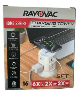 Rayovac 855526007473 Charging Tower 6 Ac 2x Usb Type-a Type-c 10w Wireless Charger