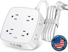 K65-281023 Regleta Protectora Contra Sobretensiones Con Protector De 6 Pies 8 Salidas Y 4 Puertos Usb