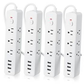 Hat-relaxweex-0366 Relaxweex 4 Pcs 3-sided Power Strip Surge Protector With 9 Widely Ac Outlets 3 Usb White