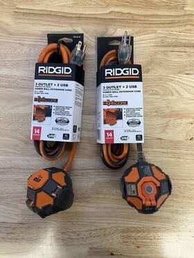 Ridgid 819124015766 Power Ball 8ft Extension Cord 3 Outlet 2 Usb 14 Gauge 15 Amp 120 Lot Of