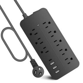 Romatico 742735247175 Extension Cord Surge Protector Power Strip - Flat Plug Braided Black