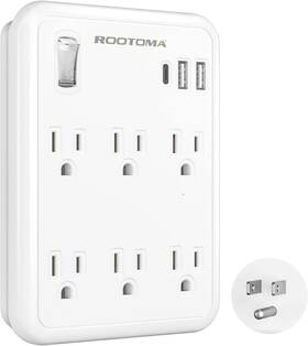 705-6a3u-w Rootoma Usb Wall Outlet Extender With On Off Switch Surge Protector 6 Ac Multi