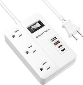 719-1.3m Rootoma 2 Prong Power Strip With Usb-c To 3 Outlet Adapter 1080j
