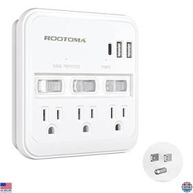 B09fdnv8f7 Rootoma Usb C Multi Plug Surge Protector 3 Ac Outlets Wall Charger Switches