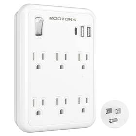 Rootoma Ro-3u705-w Usb Wall Outlet Extender With On Off Switch Surge Protector 6 Ac Multi-p