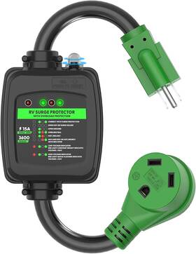 Rvguard 744110118025 Surge Protector 30 Amp To 110 Volt Rv Adapter Cord With Overload Protect