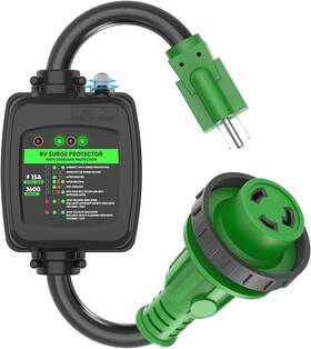 Ed-15m30losp Rvguard Surge Protector 30 Amp To 110 Volt Rv Adapter Cord 15m/30f Locking