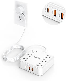 Wp05-b6b-pd Scoofex Power Strip With 20w Usb Ports 5 Ft Flat Plug Extension Cord 6 Ac White