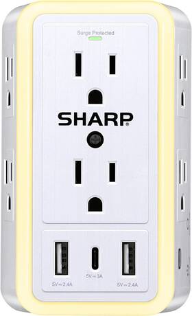 Sharp 049353009155 Usb Wall Charger Surge Protector Outlet Extender With 6 Wide White