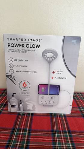 Shrp-sp03-wht Sharper Image Power Glow Prep Station Led Touch Lamp Usb Ports 4 Outlets White