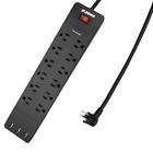 Sk013-black-y Jfegwo Flat Plug Power Strip Surge Protector With Usb And