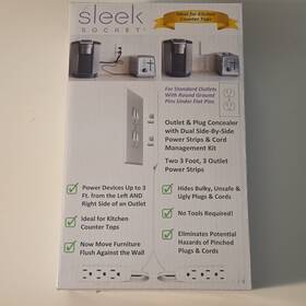 3-2xdown-ovsz-w Sleek Socket 3-outlet Power Strip White Cord Management Kit