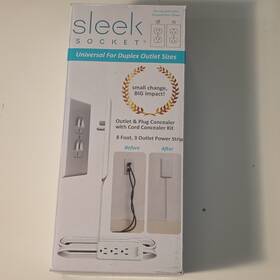 8ss1 Sleek Socket 3 Outlet Power Strip 8 Ft Cord Concealer Wall-mountable White