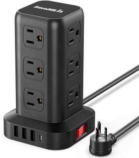 Smallrt 081081870903 Surge Protector Power Strip Tower 12 Ac 4 Usb Port 6.5ft Extension Cord Overload