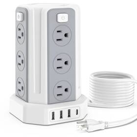 Tower12 Smallrt C05w Surge Protector Power Strip Outlets 4 Usb Ports 10ft Cord Charge Station