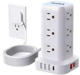 Zyc06-bx Smallrt Surge Protector Power Strip Tower With Flat Plug 6.5ft Ultra Thin Extension