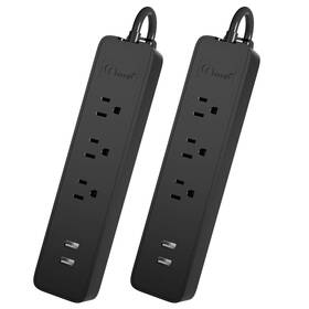 Smart 925859602363 2 Pack Power Strip With 3 Outlets Usb Ports 1.5ft Ul Cord Travel Size Black
