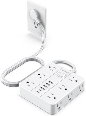 Smnice 726084344402 12-outlet Power Strip With 6 Usb Ports 2 Usb-c 5ft Extension Cord