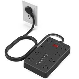 C-198 Smnice Power Strip With Usb Surge Protector Flat Plug 8 Widely-spaced Outlets &