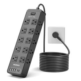 Solidock 716597699496 Flat Plug Power Strip Surge Protector With 20 Ac Outlets 6 Usb Chagr