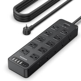 Solidock 716597699526 Power Strip Surge Protector Flat Plug With 20 Ac Outlets 6 Usb Chagring Ports