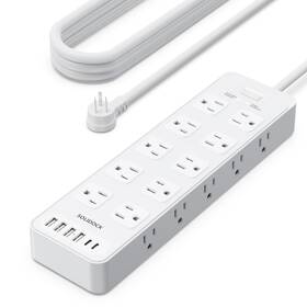 Solidock 716597699533 Flat Plug Power Strip Surge Protector With 20 Ac Outlets 6 Usb Chagring Ports