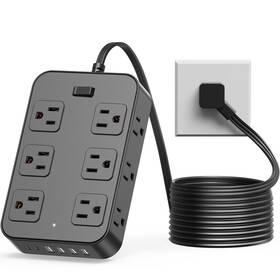 Solidock 716597699571 Flat Plug Power Strip Surge Protector 5 Ft Extension Cord With 12 Ac Outlets
