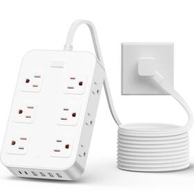 Solidock 716597699625 15 Ft Power Strip Surge Protector 12 Ac Outlets 6 Usb Ports Flat Plug