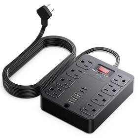 Solidock 716597699632 13 In 1 Surge Protector Power Strip Flat Plug 8 Widely Ac Outlet 3 Usb Ports