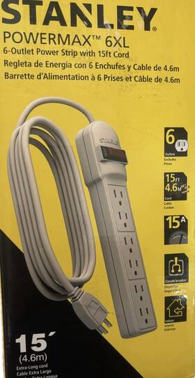 Stanley 686140300219 Powermax 6-outlet Power Strip 15ft Cord On/off Switch Resettable Breaker