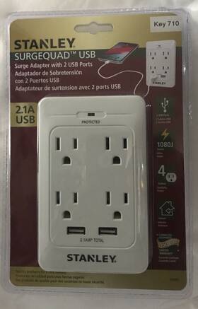 1080j Stanley 686140568947 Surgequad 4-outlet Plus 2-usb Ports.