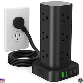 B0df57d7x5 Stanley Power Strip Tower With 12 Ac Outlets 4 Usb Ports 6ft Cord Surge Protector