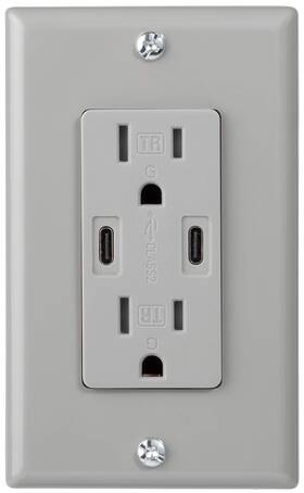 Stephanie Imports 788089171698 18w Dual Usb Type C Wall Outlet Power Delivery Tamper-resistant Gray Ul